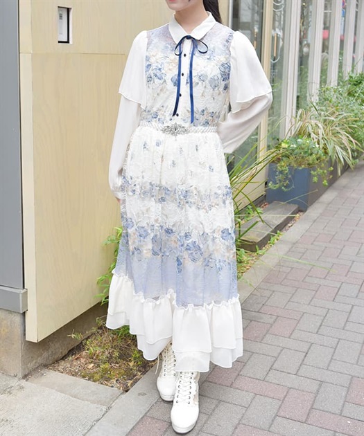 フラワーパネルプリントレースワンピース | レディース服 フラワーパネルプリントレースワンピース | レディース服