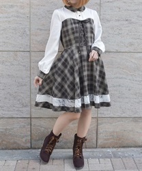 ビスチェ切替チェック柄ワンピース(茶-F)