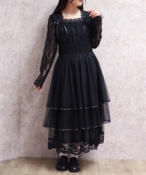 レースティアードチュールワンピース(黒-F)