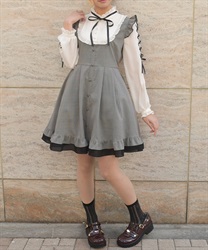 ねこ刺繍ミニワンピース(グレー-F)