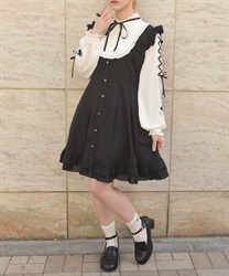 ねこ刺繍ミニワンピース(黒-F)