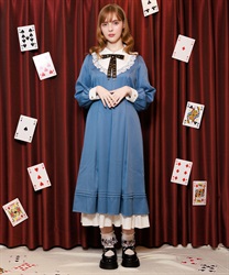 クロックリボンバイカラーワンピース【WEB先行販売】(ブルー-F)