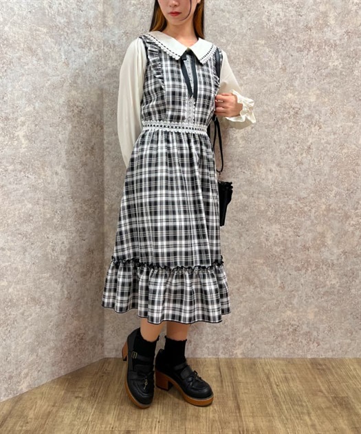 チェックフリル襟付ワンピース | outlet | axes femme online shop チェックフリル襟付ワンピース | outlet | axes femme online shop
