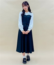 ビスチェ切り替えワンピース(黒-M)