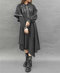 ブローチ付ミリタリーワンピース(黒-M)
