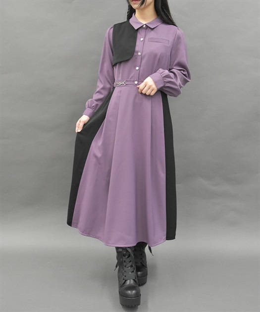 チェーン付バイカラーワンピース | POETIQUE | axes femme チェーン付バイカラーワンピース | POETIQUE | axes femme