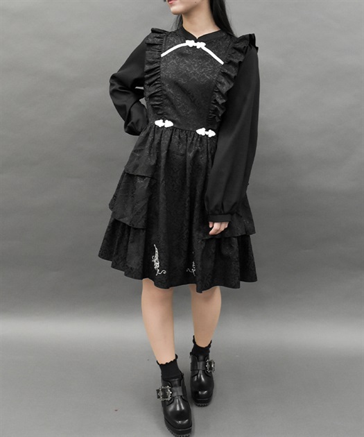 バタフライ刺繍チャイナ釦ワンピース | レディース服 バタフライ刺繍チャイナ釦ワンピース | レディース服