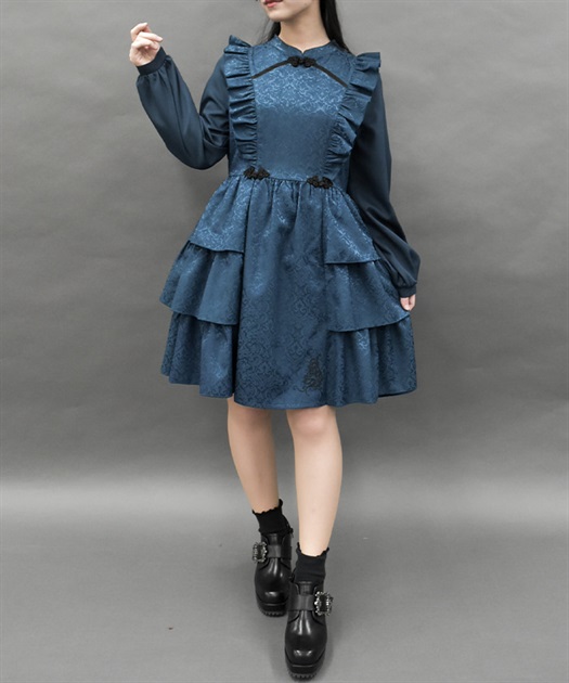 バタフライ刺繍チャイナ釦ワンピース | レディース服 バタフライ刺繍チャイナ釦ワンピース | レディース服
