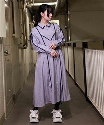 ラインデザインシャツワンピース【期間限定価格】(グレー-M)