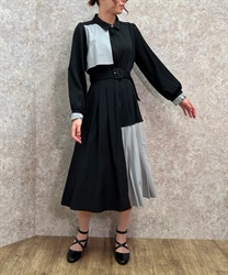 プリーツ使バイカラーワンピース | outlet | axes femme online shop プリーツ使バイカラーワンピース | outlet | axes femme online shop