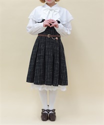 ケープフリルツイードワンピース(黒-M)