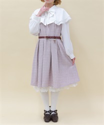 ケープフリルツイードワンピース(ピンク-M)