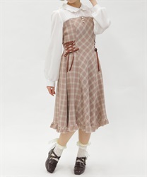 ビスチェ切替バイカラーワンピース(茶-M)