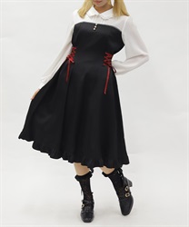 ビスチェ切替バイカラーワンピース(黒-M)