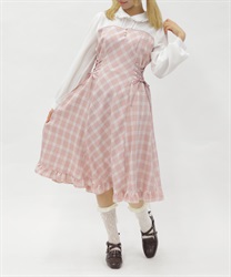 ビスチェ切替バイカラーワンピース(ピンク-M)