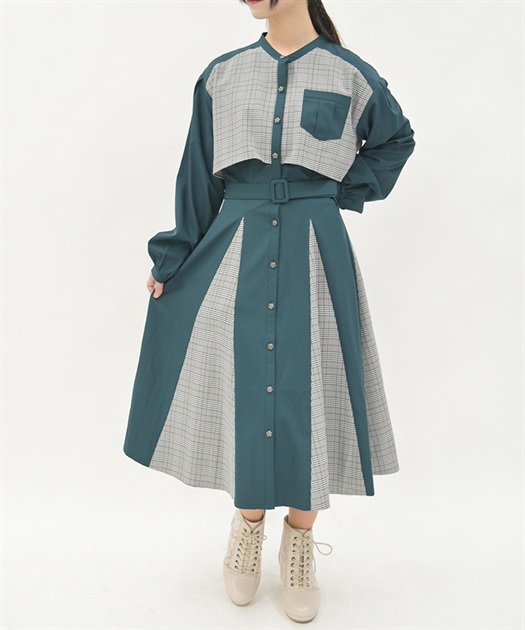チェック柄パッチワークワンピース | outlet | axes femme チェック柄パッチワークワンピース | outlet | axes femme