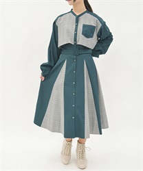 チェック柄パッチワークワンピース【期間限定価格】(Ｄグリーン-F)