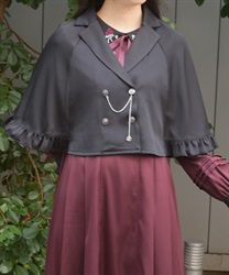 Ｗ釦プチフリルケープ【WEB先行販売】(黒-F)