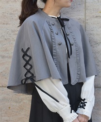 Ｗ釦レースアップケープ【期間限定価格】(グレー-F)