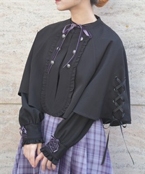 Ｗ釦レースアップケープ【期間限定価格】(黒-F)