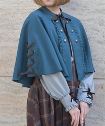 Ｗ釦レースアップケープ【期間限定価格】(ブルーグリーン-F)