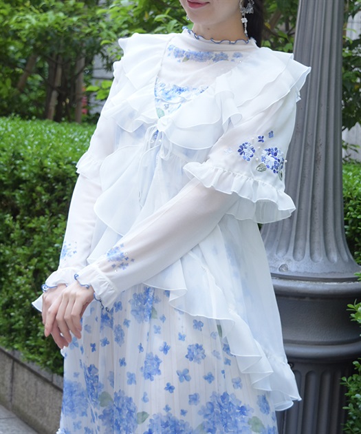 紫陽花刺繍フリルガウン【WEB先行販売】