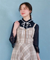 プチローズ×リボンレースブラウス【2点10%OFF対象商品】(紺-F)