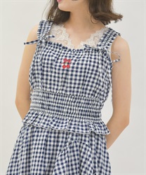 チェリー刺繍チェックビスチェ【WEB先行販売】(紺-F)