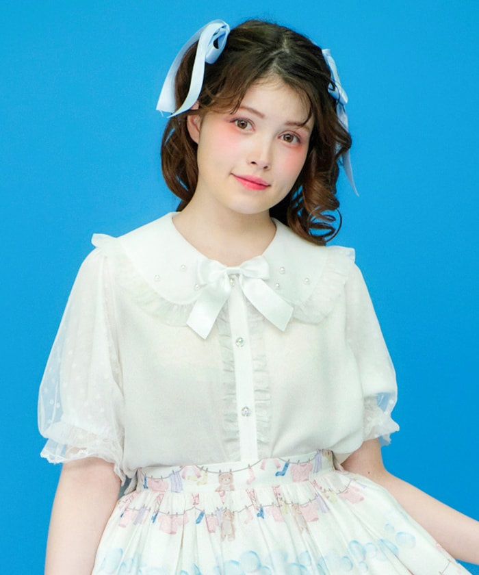 あちゃちゅむ ムチャチャ シースルー 人形柄 ドール ブラウス 半袖 36 CI81X03S_001_LL.jpg