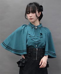 ジャボブローチ付ケープブラウス【ランク別お値下げ対象商品】(グリーン-M)