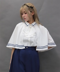 ジャボブローチ付ケープブラウス【ランク別お値下げ対象商品】