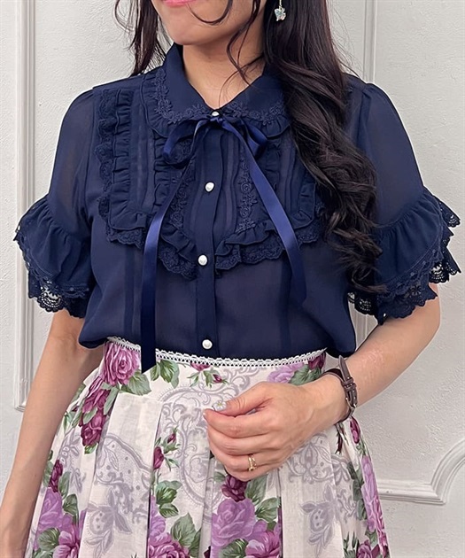 シアーフリル丸襟ブラウス | outlet | axes femme online shop シアーフリル丸襟ブラウス | outlet | axes femme online shop