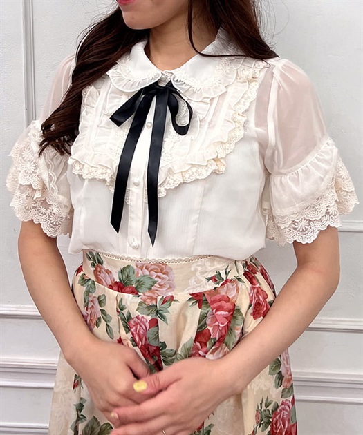 シアーフリル丸襟ブラウス | outlet | axes femme online shop シアーフリル丸襟ブラウス | outlet | axes femme online shop