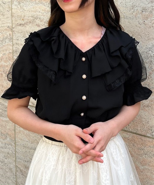 フリルデザインクロップドブラウス | outlet | axes femme