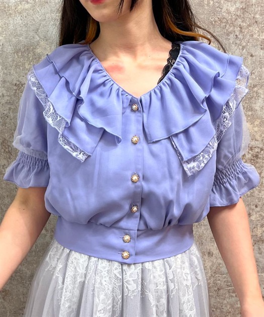 フリルデザインクロップドブラウス | outlet | axes femme