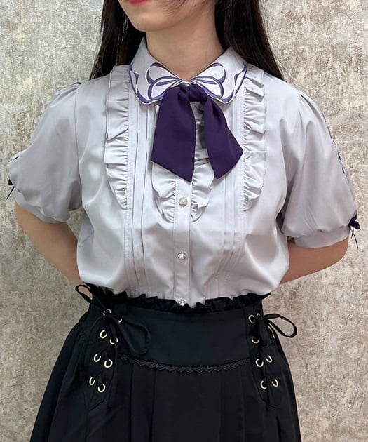 カラーリボン刺繍半袖ブラウス | レディース服・レディース カラーリボン刺繍半袖ブラウス | レディース服・レディース