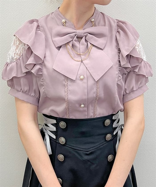 リボン付スタンド襟フリルブラウス | レディース服・レディース リボン付スタンド襟フリルブラウス | レディース服・レディース