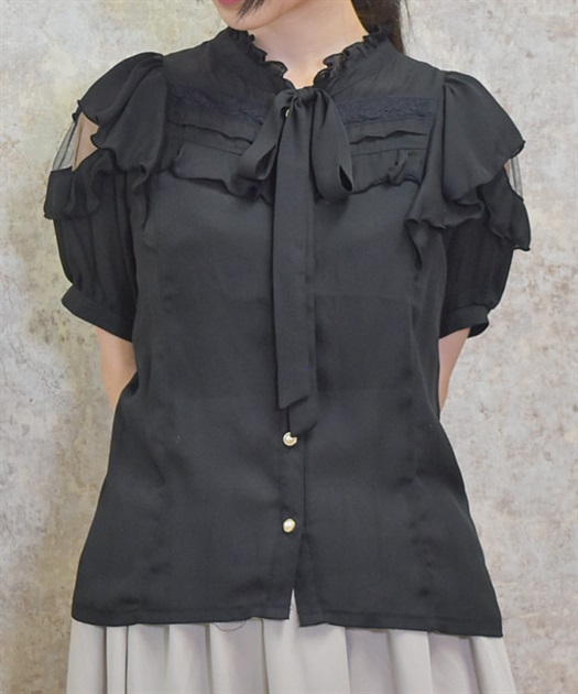 工場直売 肩開き風リボンブラウス | outlet | axes femme online shop シャツ/ブラウス(長袖/七分)