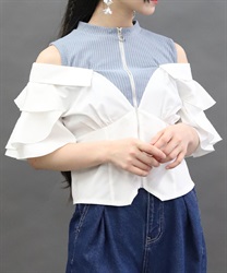 レイヤードフレア袖シャツ【二次予約】(白-M)