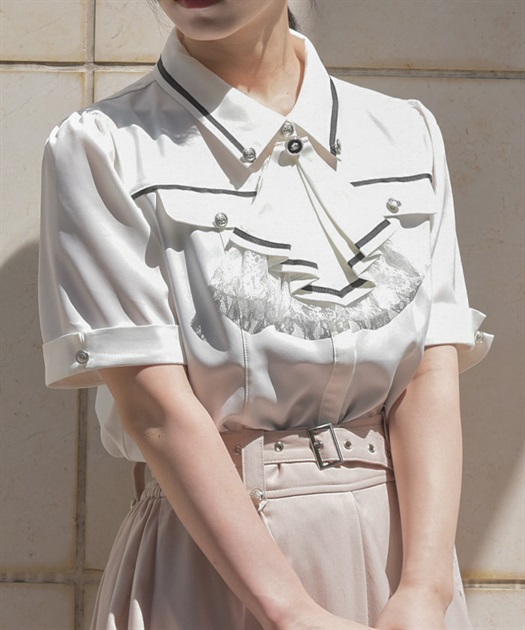 フリルジャボ付配色ラインブラウス | 衣料 | axes femme online shop フリルジャボ付配色ラインブラウス | 衣料 | axes femme online shop