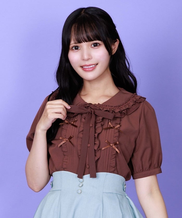 リボンフリル半袖ブラウス | axes femme online shop