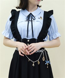 ビスケット刺繍レイヤードブラウス(サックス-M)