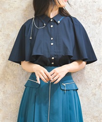 連釦×チェーン付きケープブラウス【WEB先行販売】(紺-F)