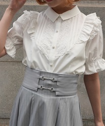 レース使いフリルブラウス(白-M)