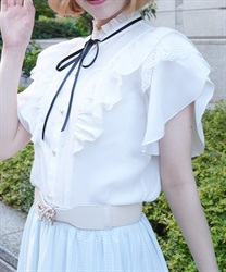 チューリップスリーブブラウス(白-M)