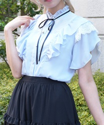チューリップスリーブブラウス(サックス-M)