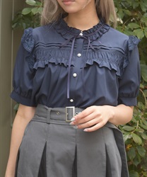 フロントギャザーブラウス【WEB先行販売】(紺-F)