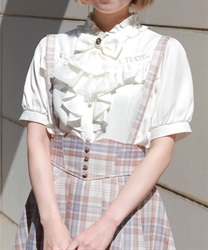 リボン×ジャボブローチブラウス(白-M)