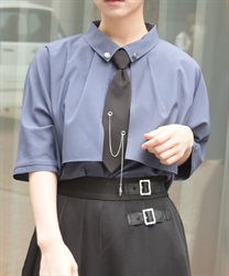 チェーンネクタイ付ブラウス(グレー-F)