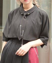 チェーンネクタイ付ブラウス(黒-F)